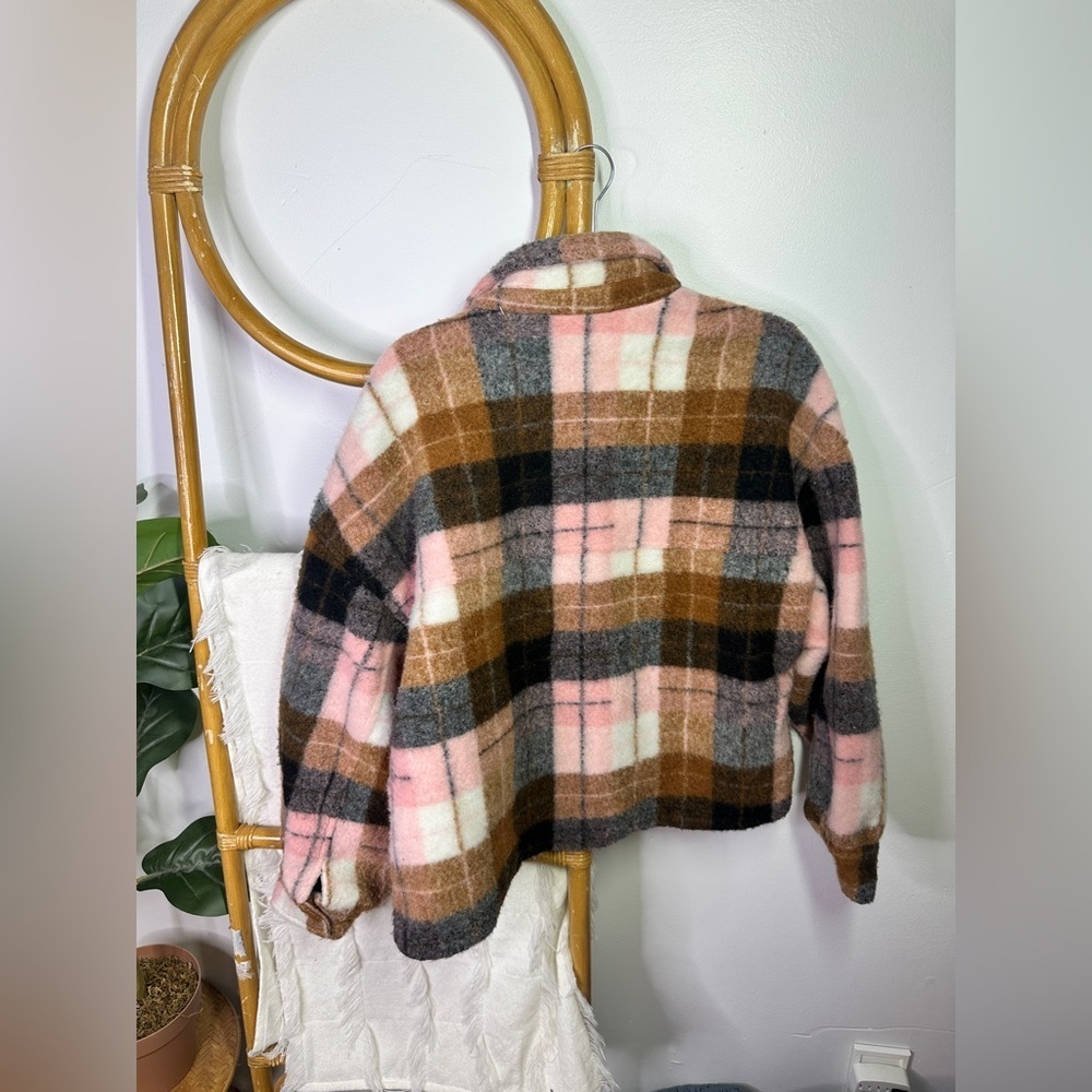 NWT Saltwater Luxe Pink and Brown Plaid Cropped Jacket sz M - Picture 5 of 7